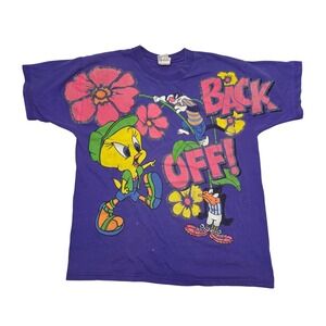 Rare Vintage 90s Looney Tunes Tweety Bird Back Off Shirt SS Streetwear Size L